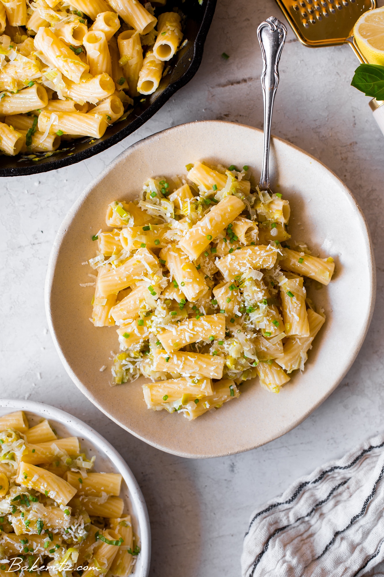 Caramelized leek pasta with parmesan