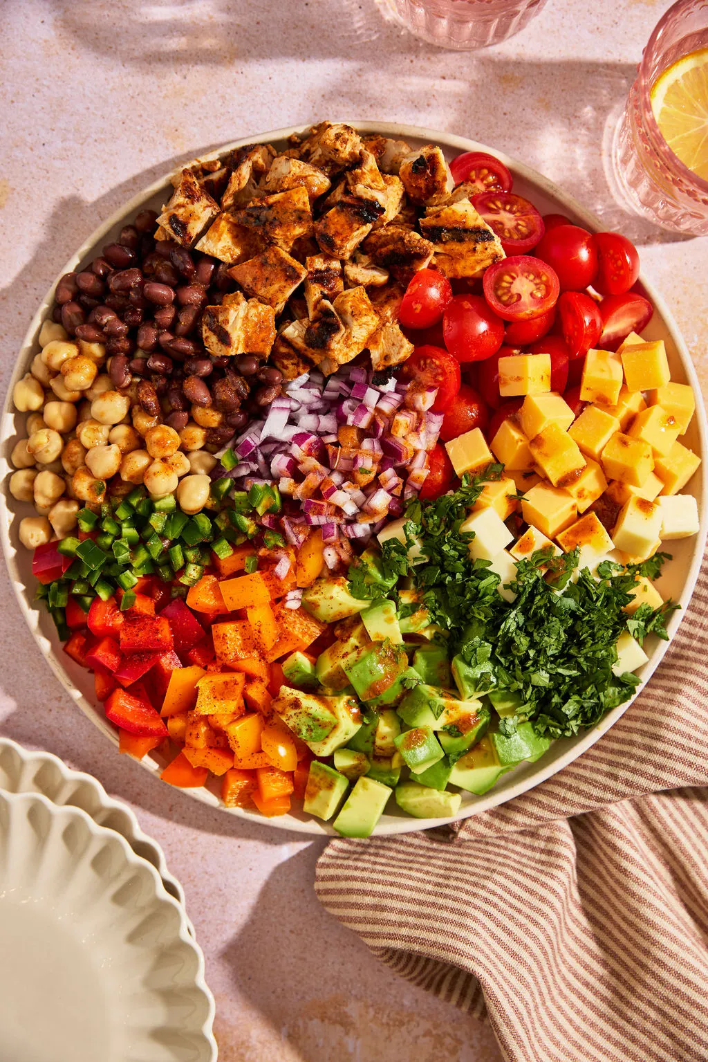 Chicken enchilada dense bean salad in a bowl