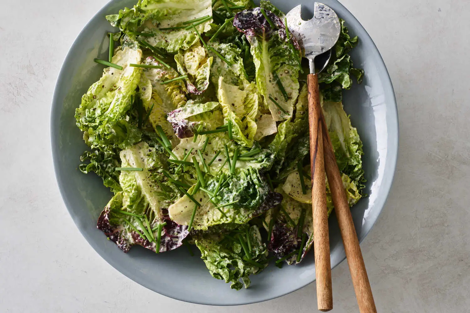 Green salad with sour cream and onion dressing