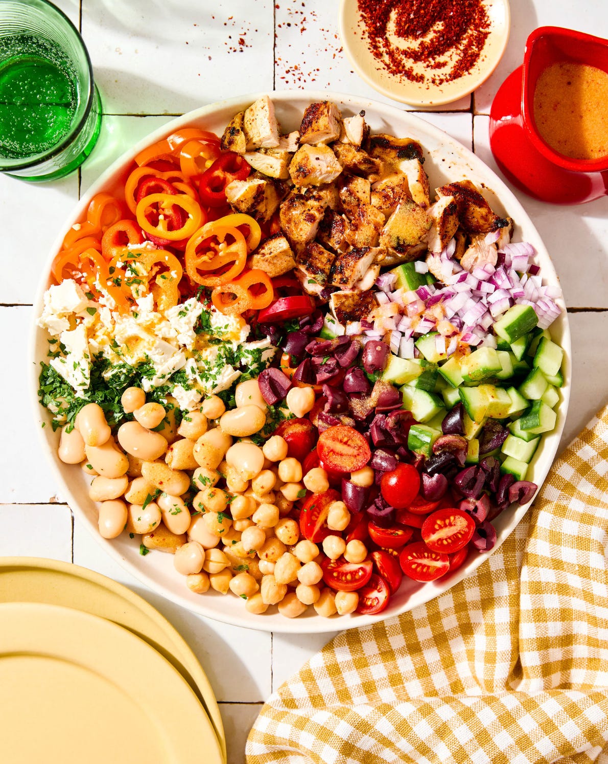 Grilled Greek chicken dense bean salad