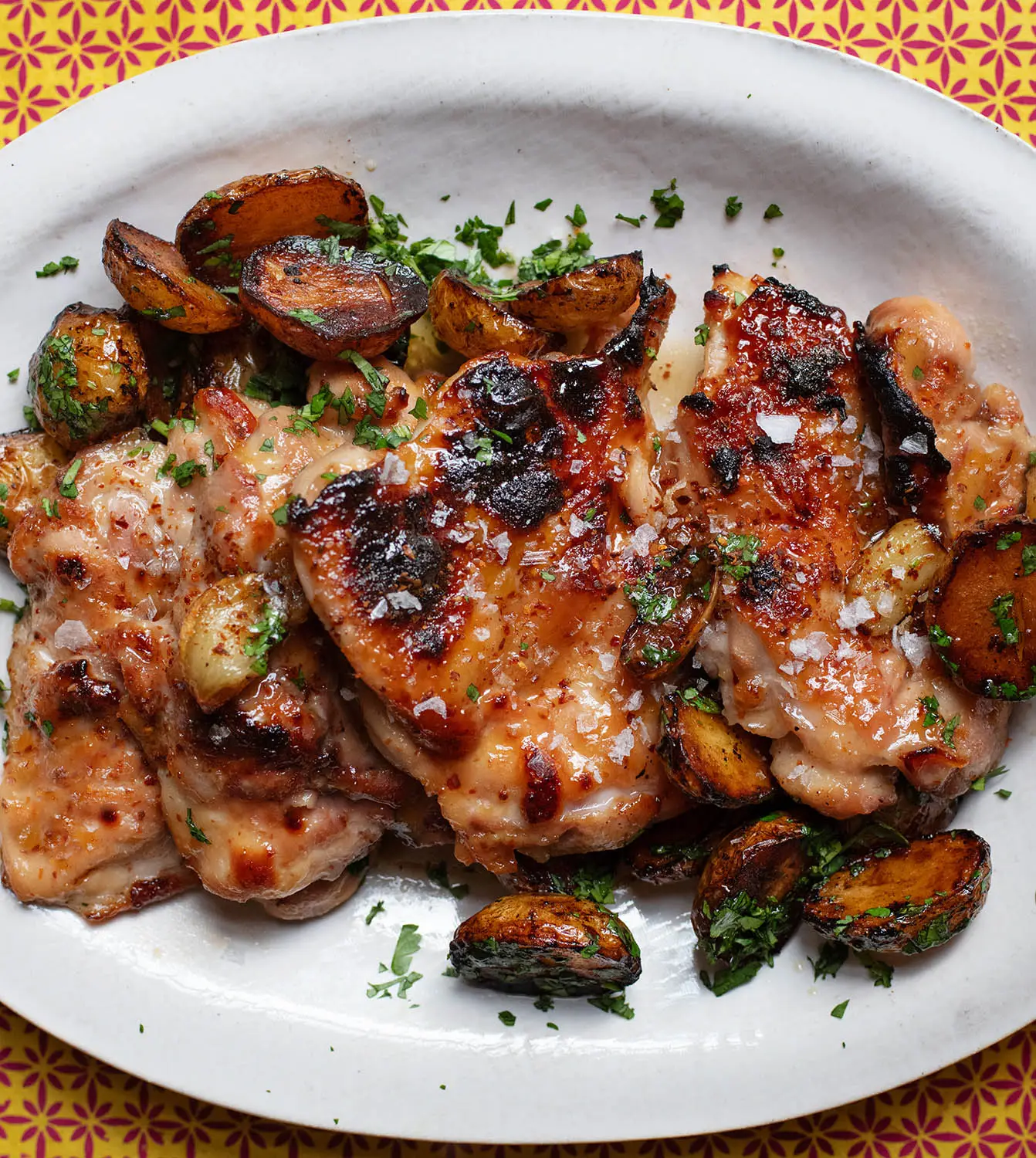 Grilled miso chicken with soy and lemon potatoes