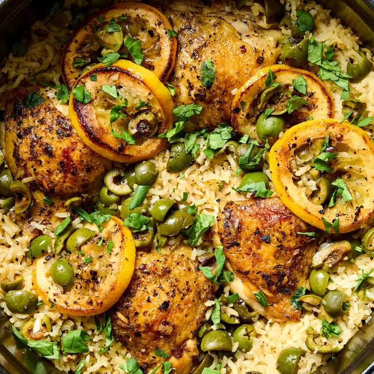 One-pot chicken and rice with caramelized lemon