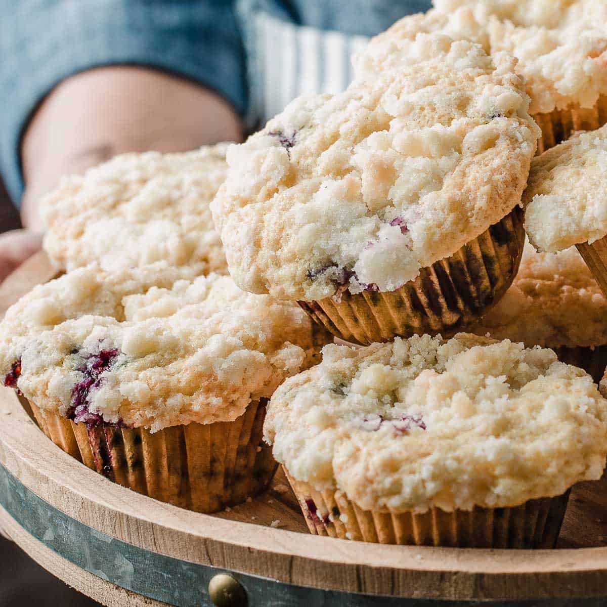 Sourdough blueberry muffins with crumb topping