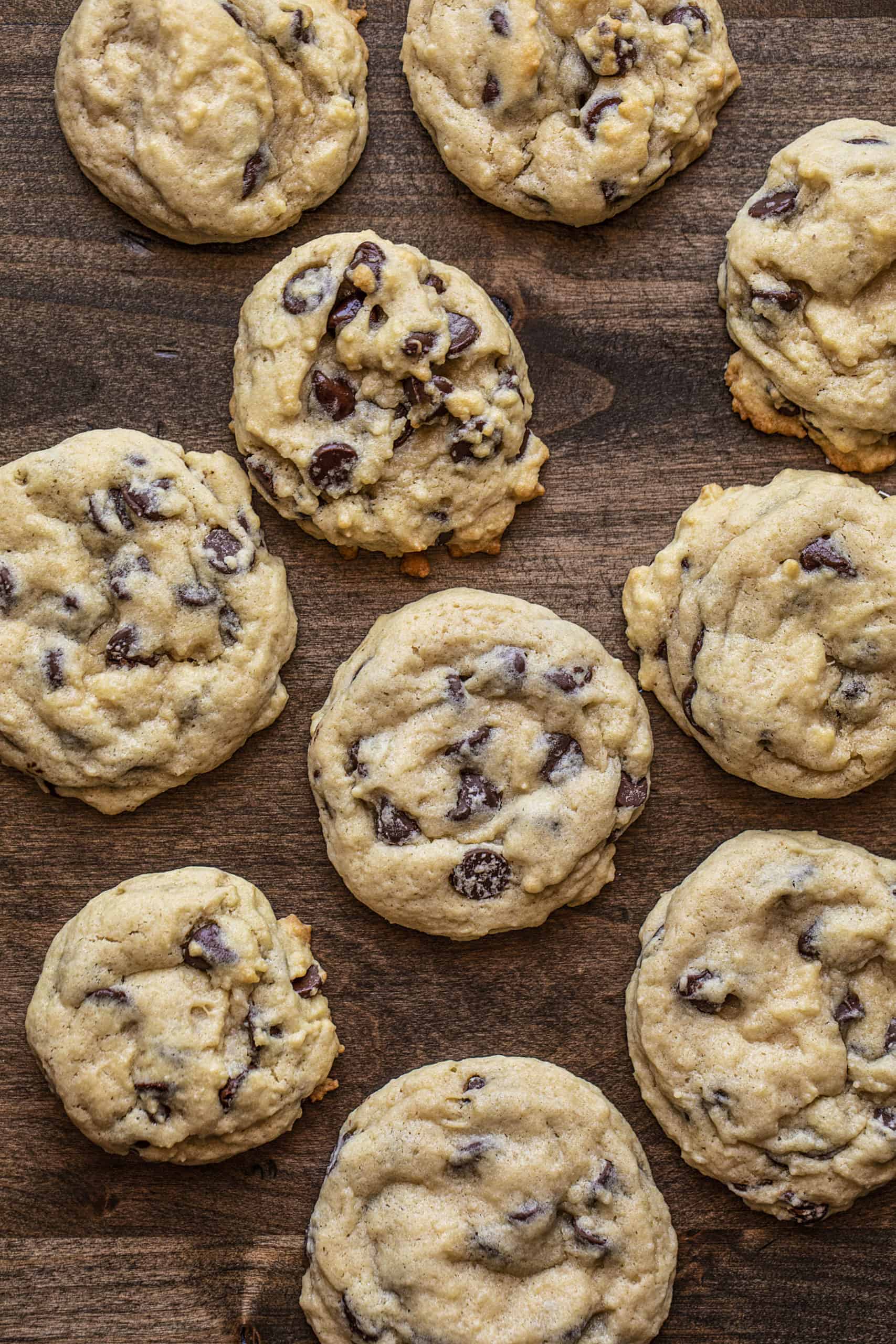 Sourdough chocolate chip cookies on a cooling rack
