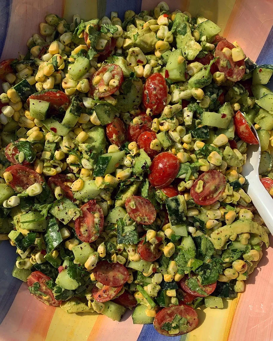 Summer corn tomato cucumber salad